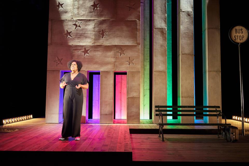 Actor Torie Wiggins is seen in Ensemble Theatre Cincinnati’s production of Kathy Y. Wilson’s “Your Negro Tour Guide.” The show closed here in Cincinnati on May 8. But it reopens May 12 in New York City’s Astoria Performing Arts Center and runs through May 23.