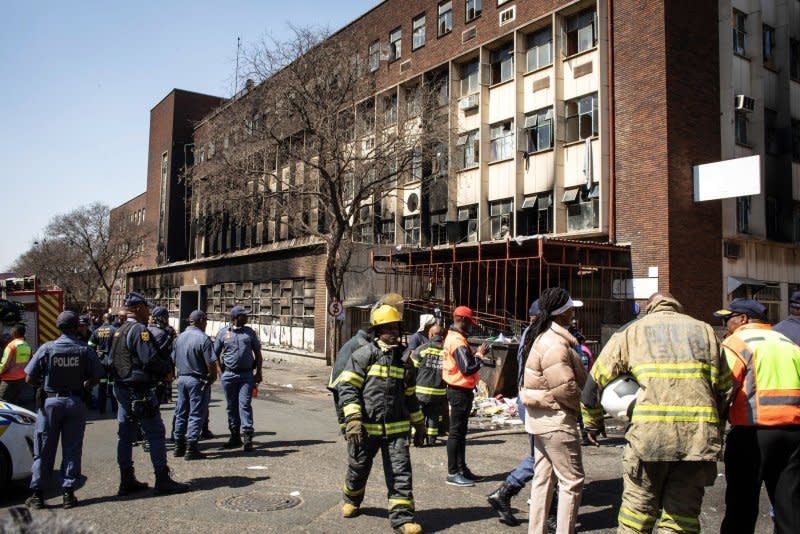 Dozens were killed in a fire Thursday at a building in Johannesburg that was occupied by squatters. Photo by Kim Ludbrook/EPA-EFE