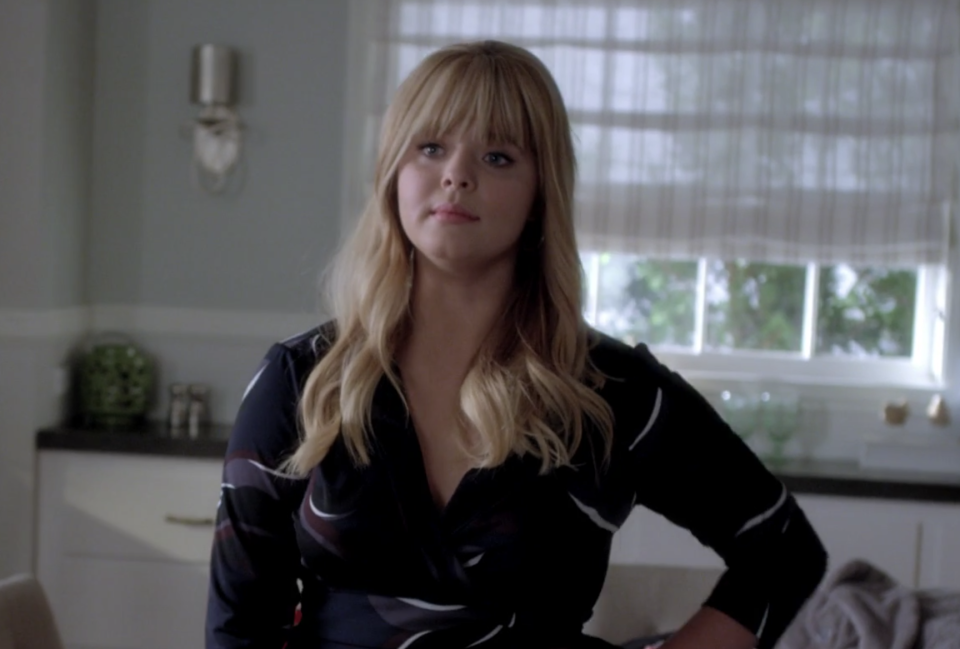 Sasha Pieterse with ill-styled bangs