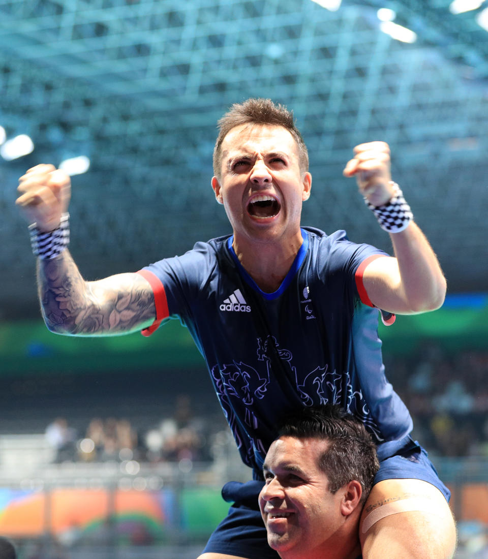 Great Britain's Will Bayley celebrates winning the Class 7 Mens Singles Table Tennis Gold Medal Match, during the fifth day of the 2016 Rio Paralympic Games in Rio de Janeiro, Brazil.