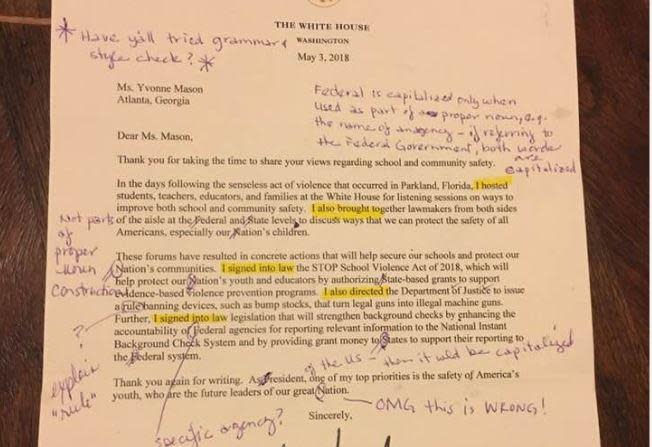 Retired English teacher receives letter from Trump, corrects mistakes and sends it back to White House