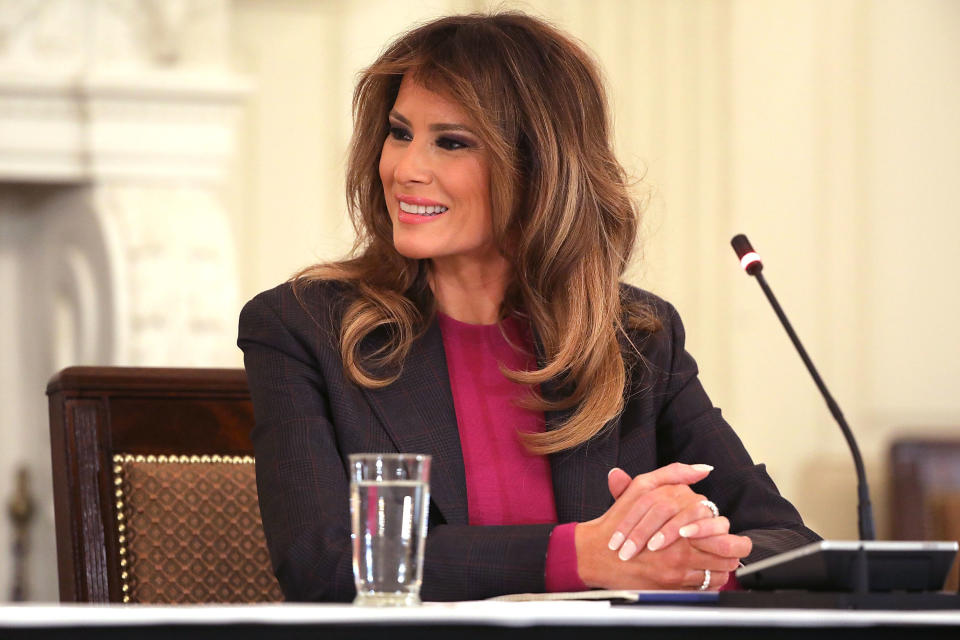 Melania Trump hosts a cyberbullying roundtable discussion with tech industry officials on March 20 at the White House. (Photo: Chip Somodevilla via Getty Images)