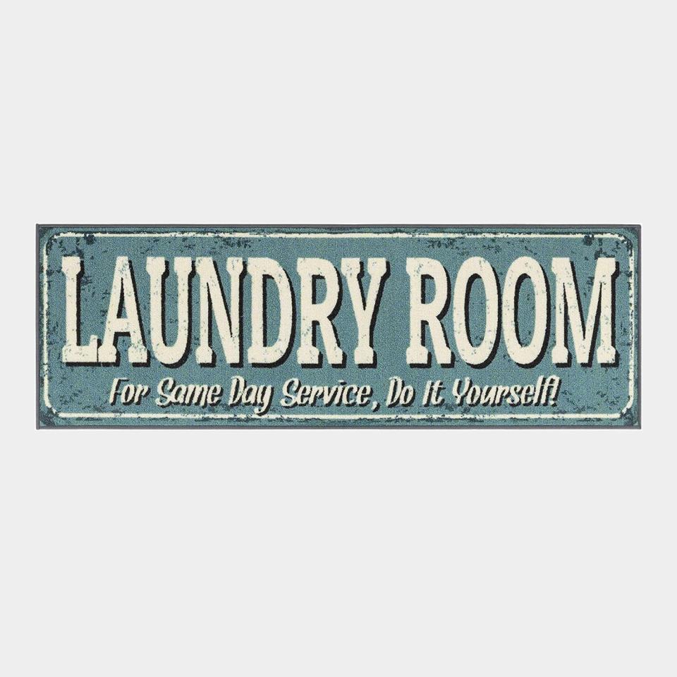 Machine Washable Text Design Laundry Room Rug Non-Slip Rubberback