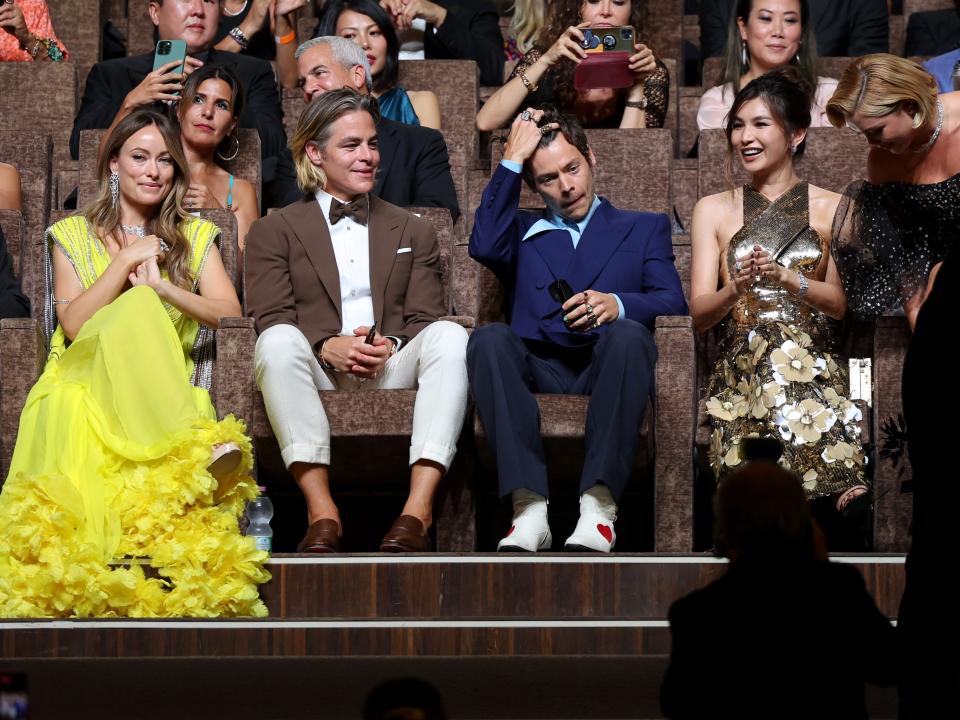 Olivia Wilde, Chris Pine, Harry Styles, Gemma Chan and Florence Pugh attend the Campari Passion For Film 2022 Award during the 79th Venice International Film Festival on August 31, 2022 in Venice, Italy.