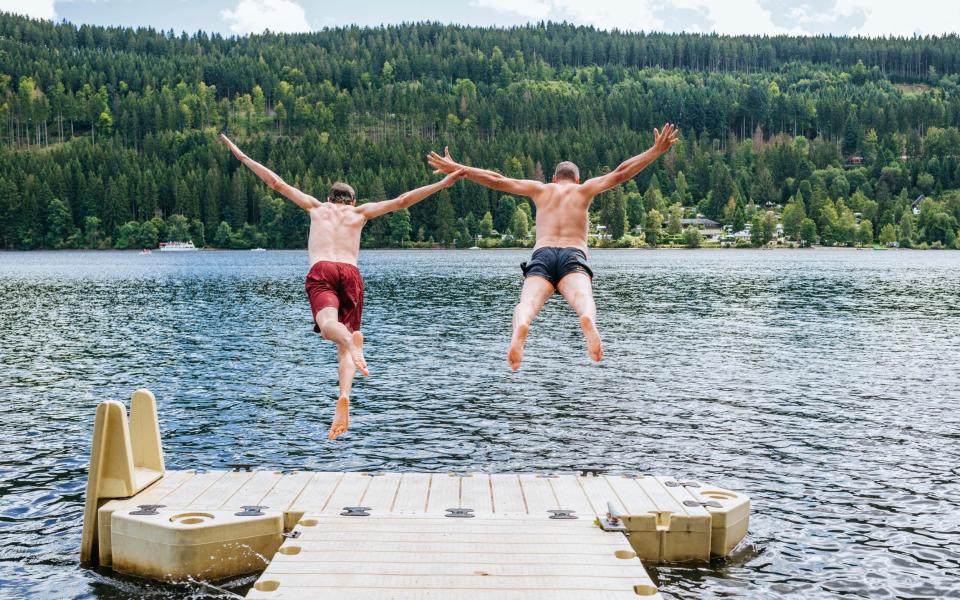 Leaping into Lake Titisee in the Black Forest