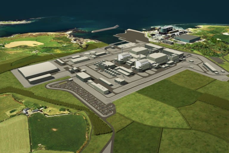 An image released on January 17, 2019 by Horizon Nuclear Power shows an artist's impression of the new Wylfa nuclear plant in Anglesey, north Wales due to be built by Hitachi