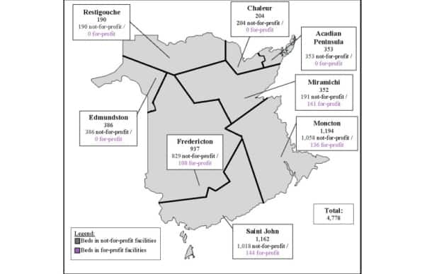 This exhibit prepared by the Auditor General shows the distribution of private and non-profit nursing home beds by region as of March 31, 2020.