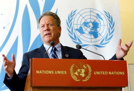 FILE PHOTO: David Beasley, Executive Director of the World Food Programme (WFP) attends a news conference on the updated response plan for South Sudanese refugees at the U.N. in Geneva, Switzerland, May 15, 2017. REUTERS/Denis Balibouse/File Photo