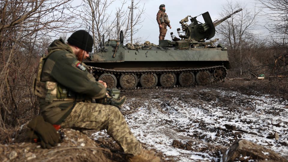 Ukrainian anti-aircraft gunners monitor the sky on February 20, 2024, just a few days shy of the second anniversary of Russia’s full-scale invasion. - Anatolii Stepanov/AFP/Getty Images