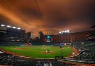 <p>A general view of Orioles Park at Camden Yards in Baltimore, MD as the Washington Nationals take on the Baltimore Orioles in a Summer Camp game on July 20.</p>