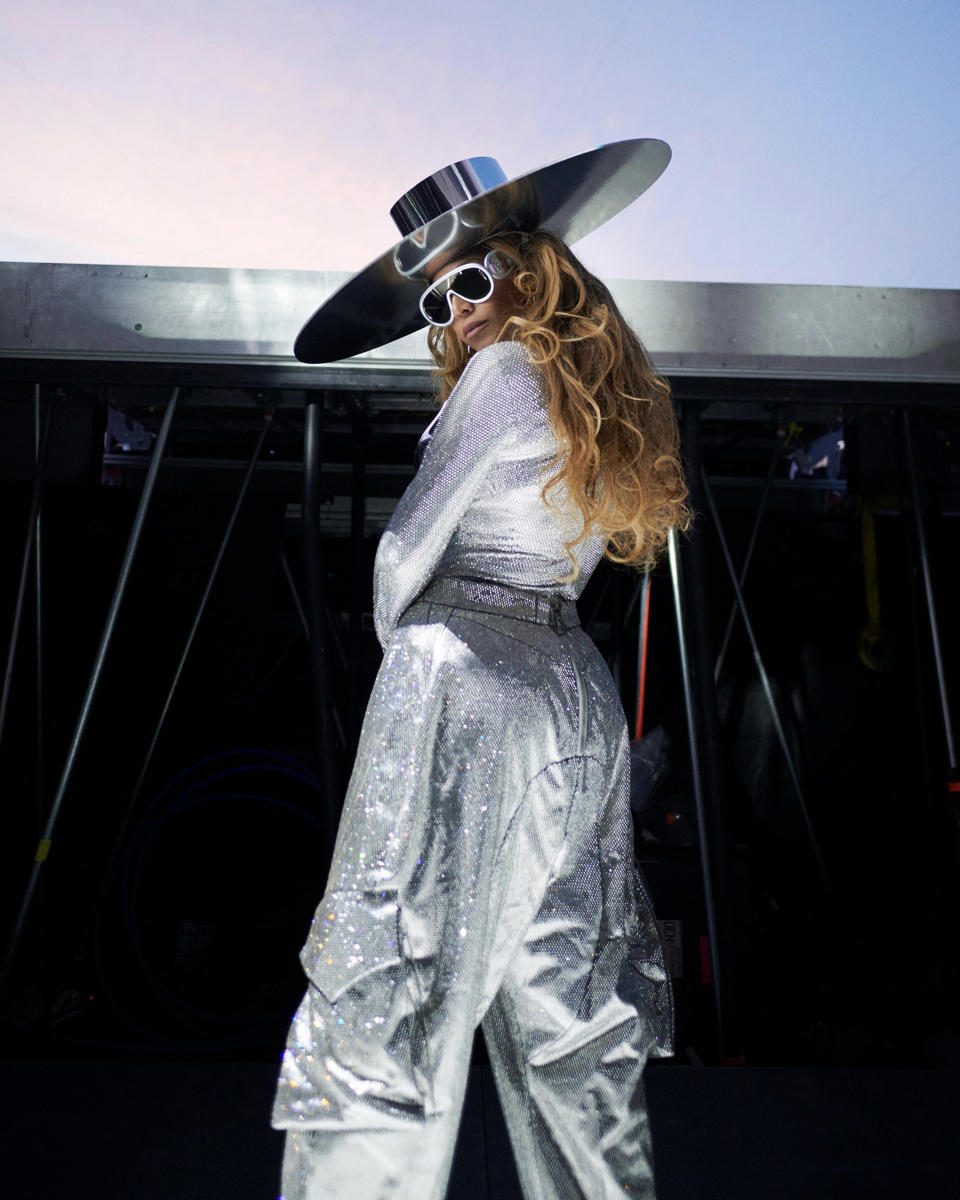 Beyoncé wearing Loewe and a silver boater