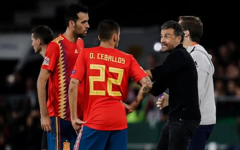 Luis Enrique gives some advice to his players -&nbsp;Luis Enrique keeps his calm - Credit: Getty Images