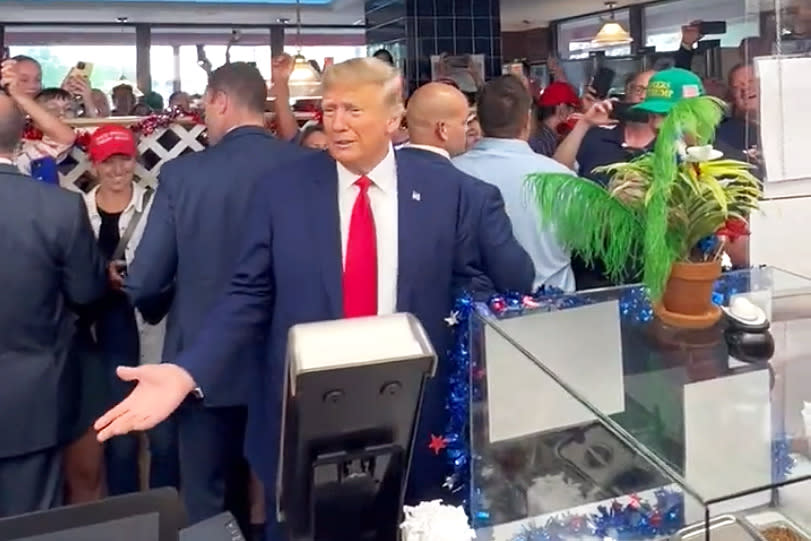 Former President Donald Trump asks what a Dairy Queen Blizzard is while campaigning in Iowa on July 7, 2023. (@margommartin via Twitter)
