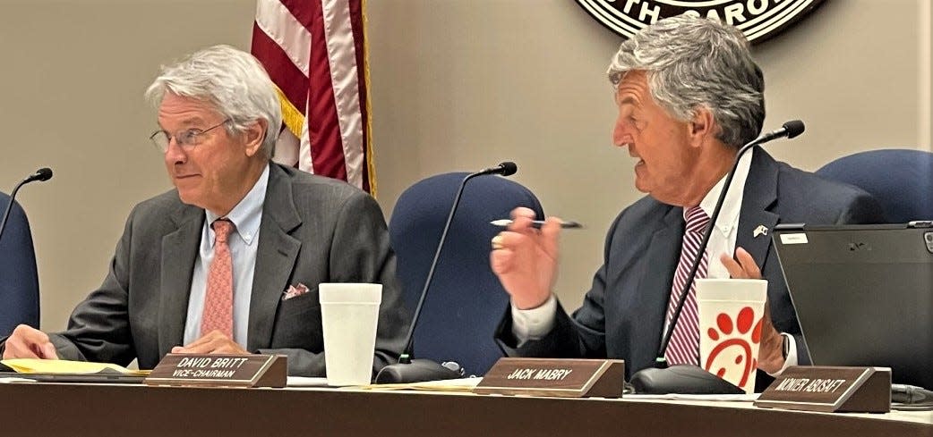Spartanburg County Councilman David Britt, right, said Monday the county is on track to exceed last year's totals for economic development. At left is Manning Lynch, the chairman of County Council.