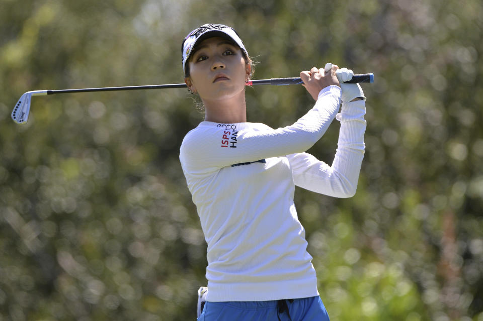 Lydia Ko, of New Zealand, plays her shot from the third tee during the first round of the Kia Classic LPGA golf tournament, Thursday, March 28, 2019, in Carlsbad, Calif. (AP Photo/Orlando Ramirez)