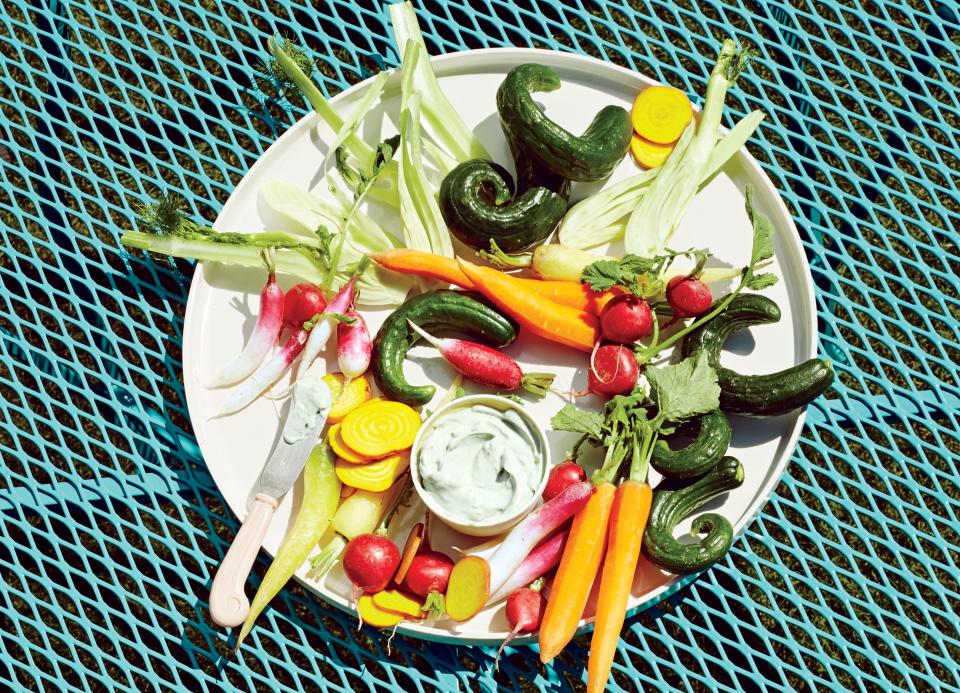 Mild and creamy Gorgonzola cheese brings a whole new dimension to a creamy dip crudités. <a href="https://www.bonappetit.com/recipe/whipped-gorgonzola?mbid=synd_yahoo_rss" rel="nofollow noopener" target="_blank" data-ylk="slk:See recipe.;elm:context_link;itc:0;sec:content-canvas" class="link ">See recipe.</a>