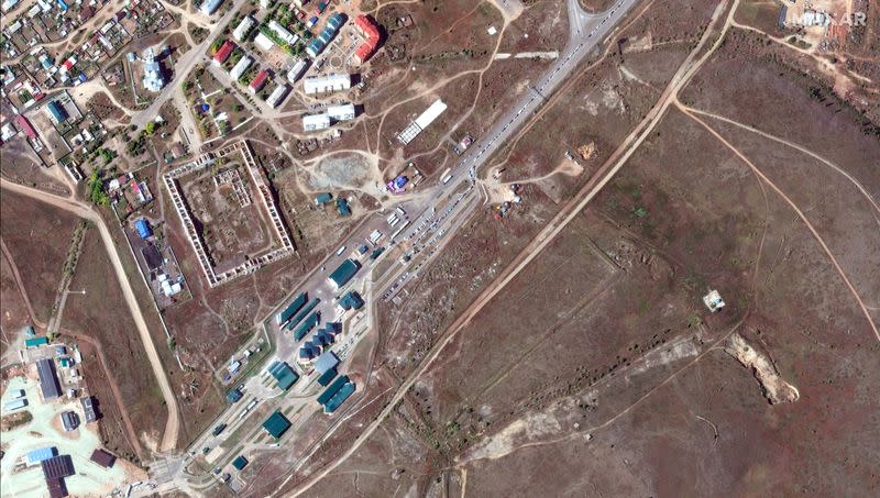 A satellite image shows traffic at the Khyagt border post on Russia's border with Mongolia