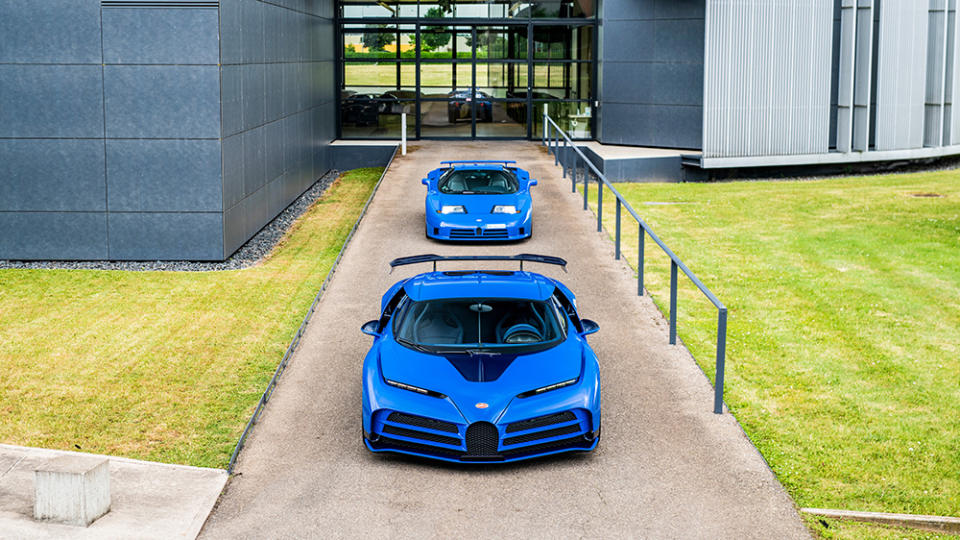 The first Bugatti Centodieci and a EB110 GT - Credit: Bugatti