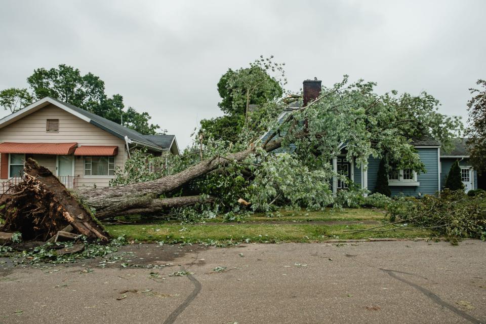 Damage to the Heck's Grove Park neighborhood can be seen as a reult of multiple storms, Tuesday, June 14 in Gnadehutten.