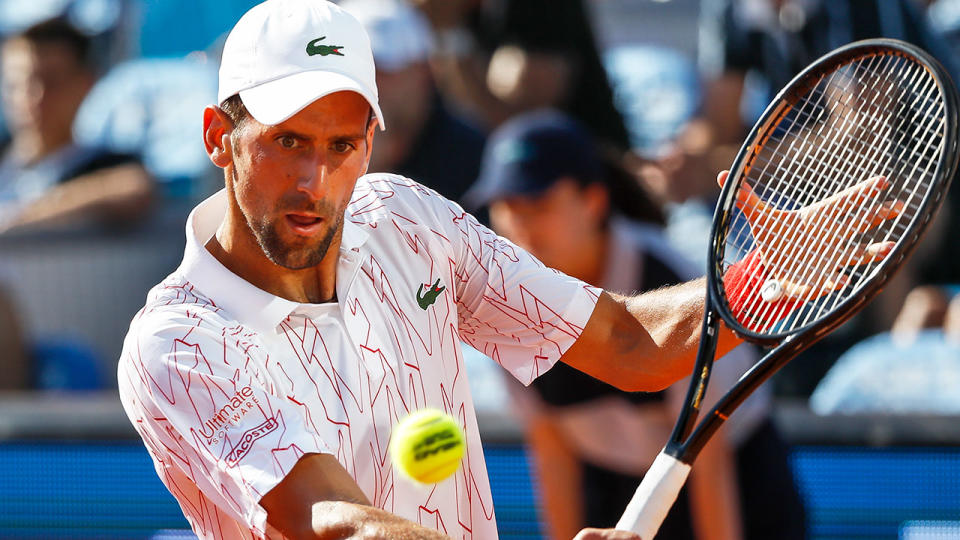 Seen here, Novak Djokovic hits a backhand during a match in the Adria Tour. 