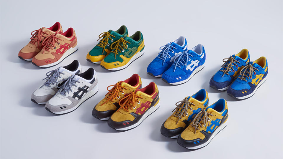 All seven Asics Remastered Gel-Lyte III sneakers designed by Ronnie Fieg for the drop