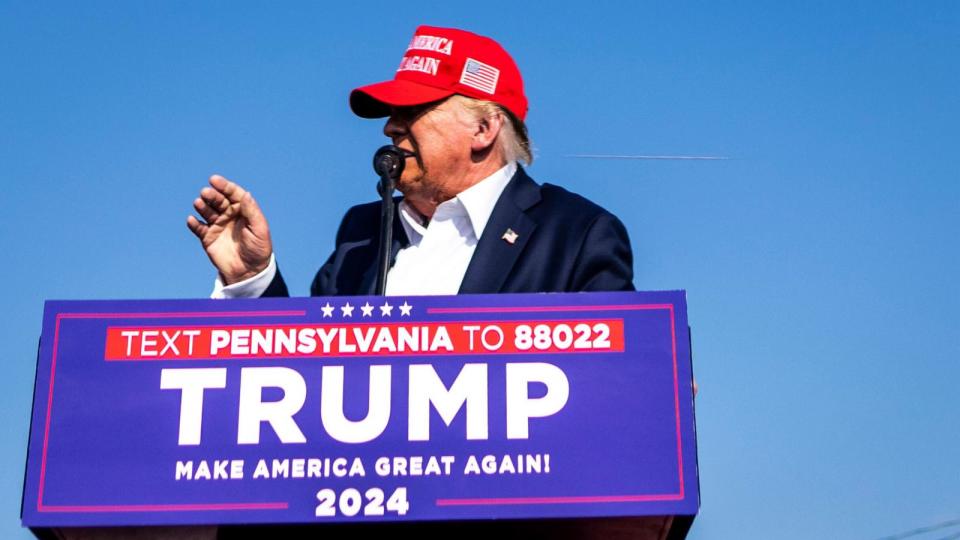 PHOTO: Former President Donald Trump on stage as gunshots are fired at his campaign rally in Butler, Pa., July 13, 2024.  (Doug Mills/The New York Times via Redux Pictures)