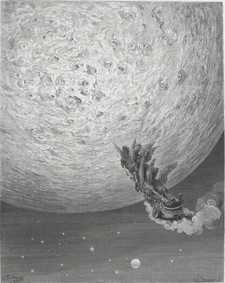 Ilustrace lodi cestující na Měsíc