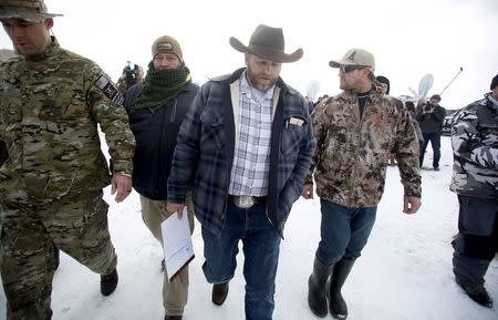 Ammon Bundy departs after addressing the media at the Malheur National Wildlife Refuge near Burns, Oregon, in this January 4, 2016 file photo.REUTERS/Jim Urquhart