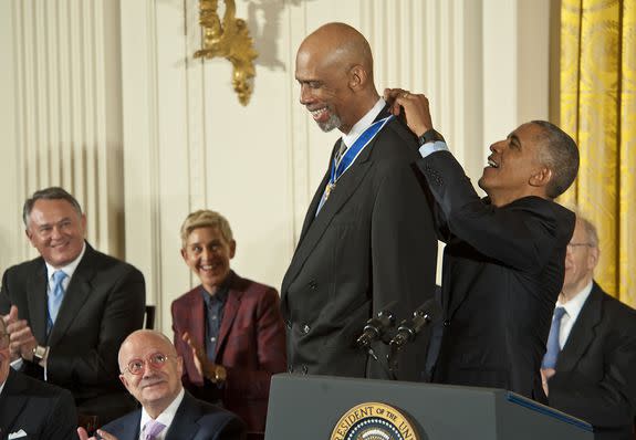 Abdul-Jabbar receives the Presidential Medal of Freedom from President Barack Obama in November.