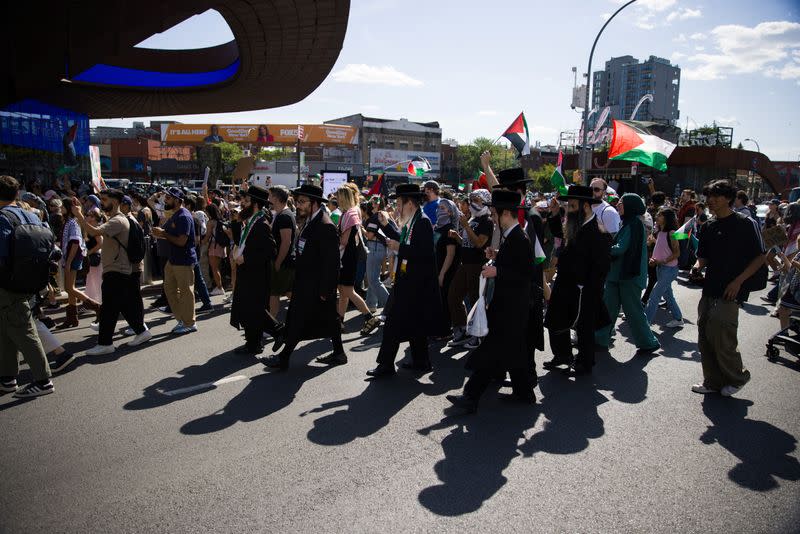 Pro-Palestinian protestors hold a rally in Brooklyn, New York