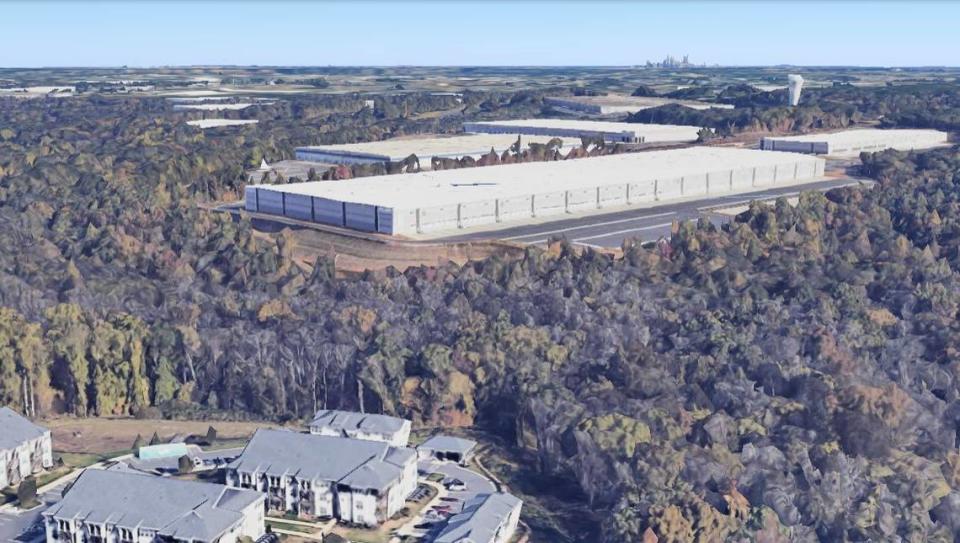 This Google Earth image shows the Silfab building on Logistics Lane in Fort Mill, just off Interstate 77, with Charlotte in the background.