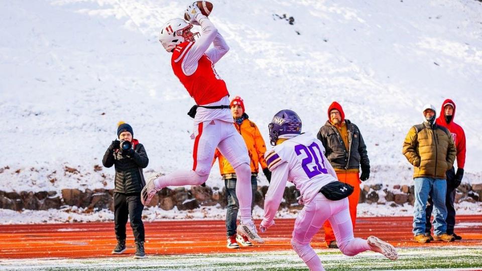 Junior wide receiver Jimmy Buck catches a touchdown pass Saturday, Nov. 19, 2022 at Clemens Stadium in Collegeville.