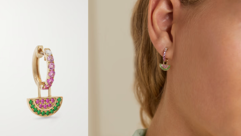 Robinson Pelham Orb Midi and Watermelon EarWish 14-karat gold multi-stone single hoop earring (Photo: Net-A-Porter)


