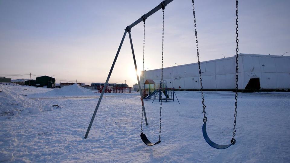 The sun shines down on Nakasuk Elementary School in Iqaluit. Students in Nunavut often learn in English instead of their own languages.