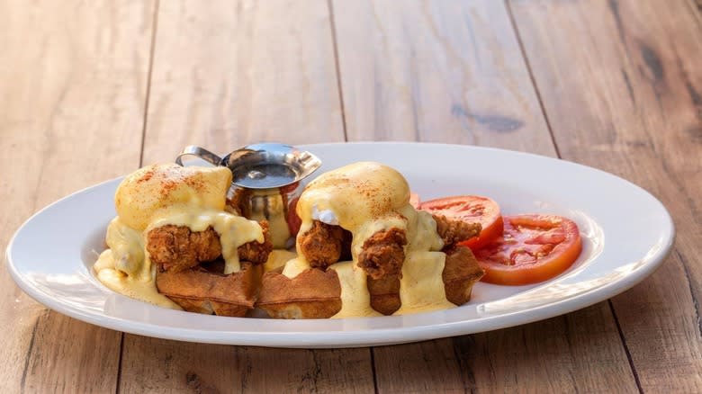 Chicken and waffles eggs benedict