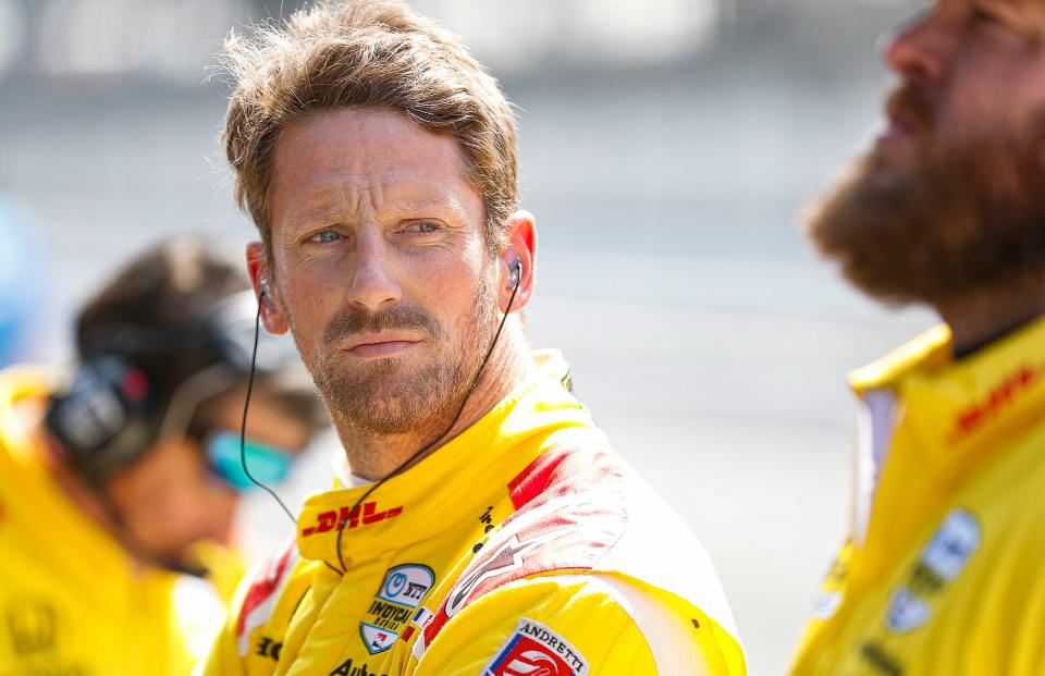 Andretti Autosport driver Romain Grosjean (28) waits to drive on Thursday, April 21, 2022, the second day of open testing at Indianapolis Motor Speedway ahead of the Indy 500. 