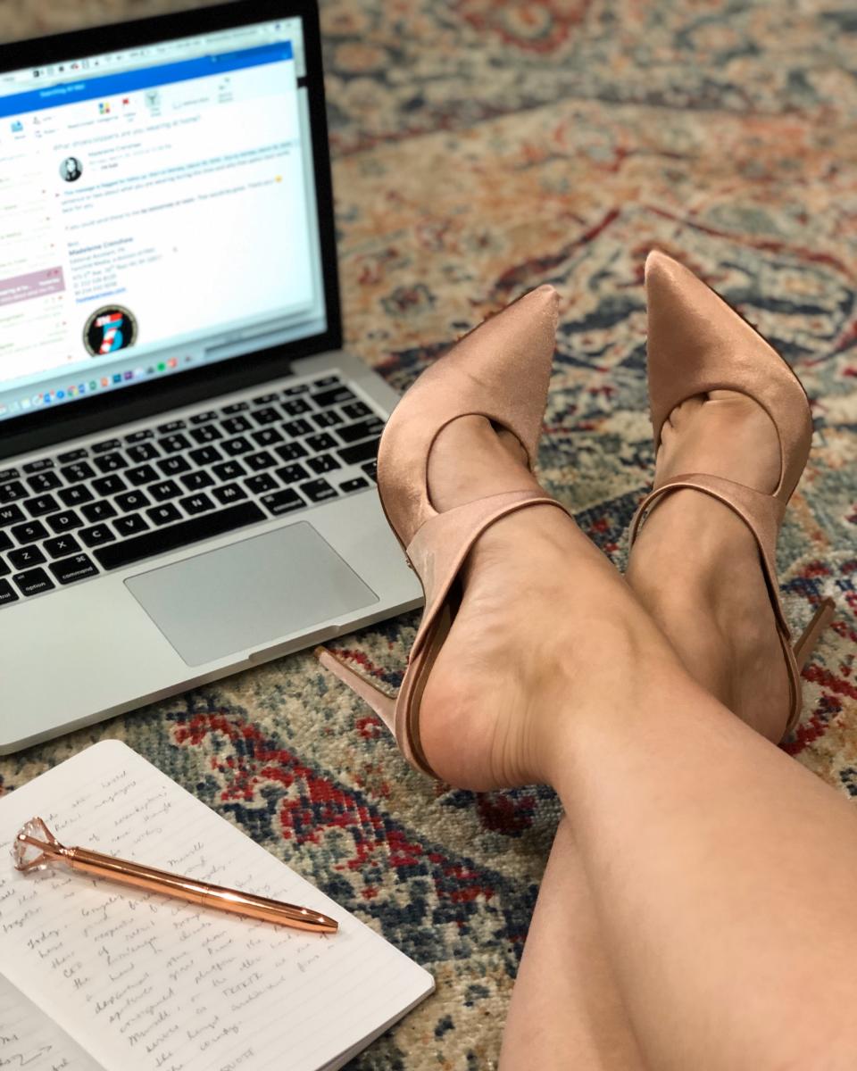 work from home shoes, schutz satin mules, stilettos 