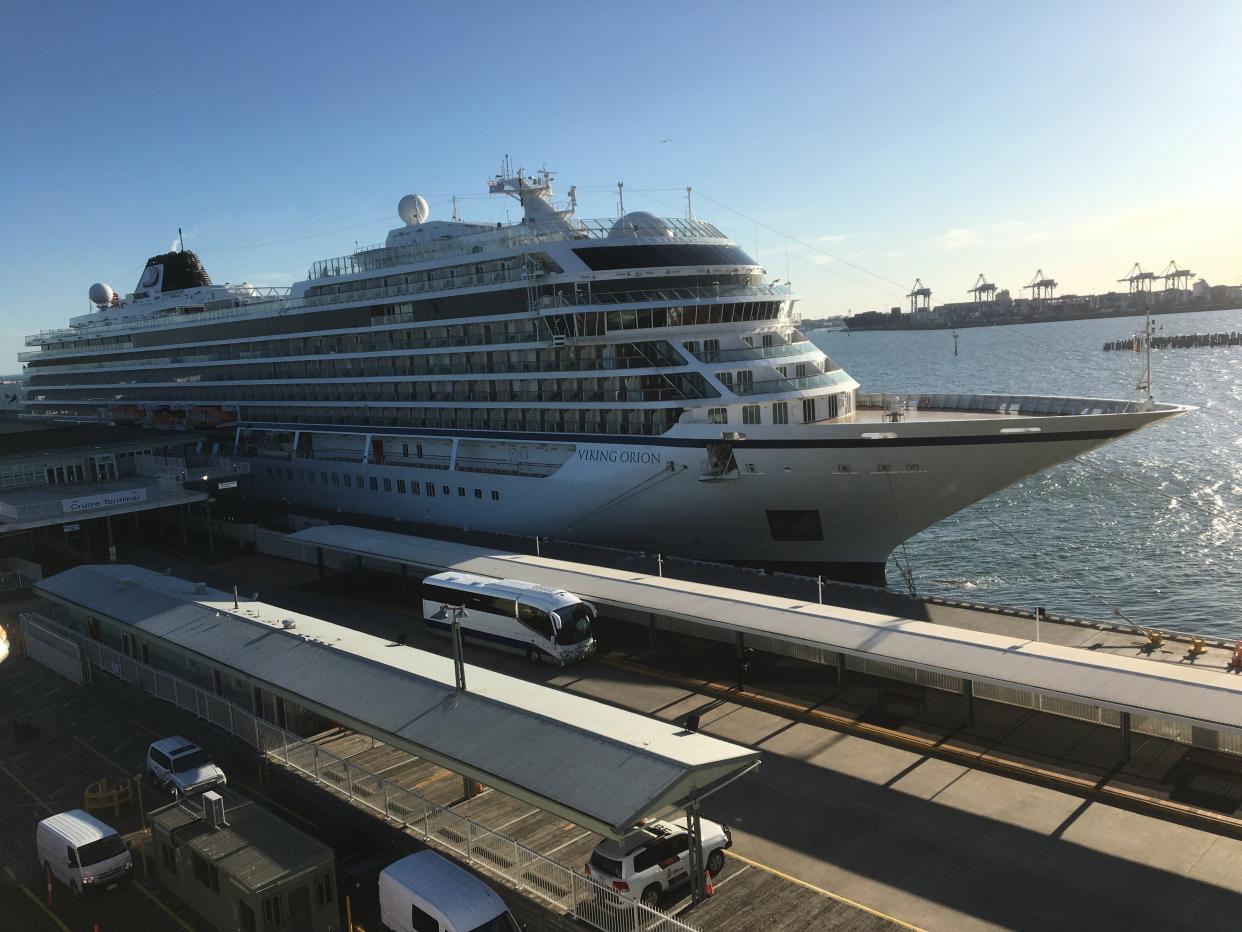 Photograph of the Viking Orion cruise ship docked in Melbourne