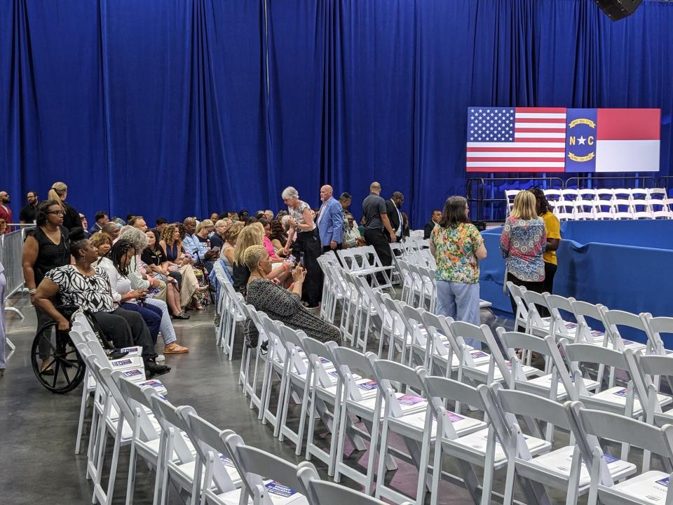 People begin filing into the Wilmington Convention Center by 2 p.m. Thursday. President Joe Biden is expected to give remarks around 4:30 p.m.