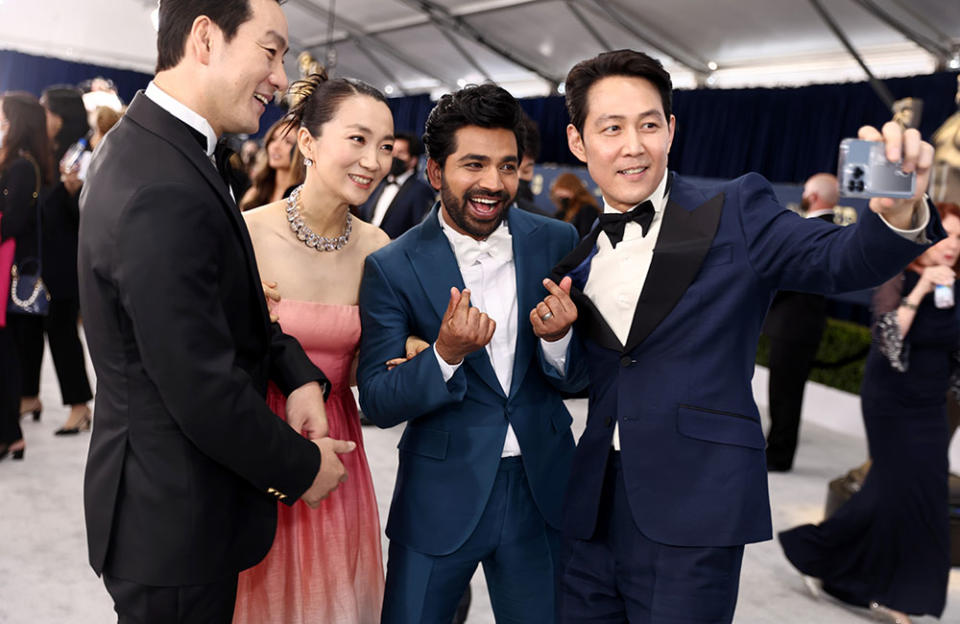 From left: Park Hae-soo, Kim Joo-ryeong, Anupam Tripath, and Lee Jung-jae - Credit: Matt Winkelmeyer/Getty Images