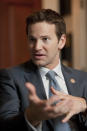 UNITED STATES - FEBRUARY 02: Rep. Aaron Schock, R-Ill., is interviewed by Roll Call in his Longworth office. (Photo By Tom Williams/CQ Roll Call)