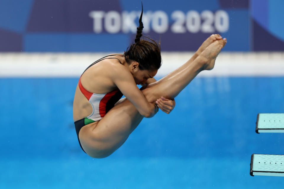 TOKYO, JAPAN - JULY 30: Arantxa Chavez Munoz of Team Mexico competes during the Women's 3m Springboard Preliminary round on day seven of the Tokyo 2020 Olympic Games at Tokyo Aquatics Centre on July 30, 2021 in Tokyo, Japan. (Photo by Tom Pennington/Getty Images)