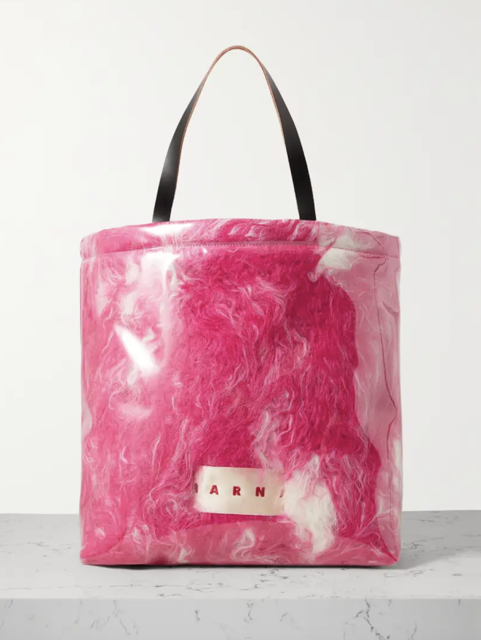 Marni Leather-trimmed shearling and vinyl tote (Photo: Net-A-Porter)