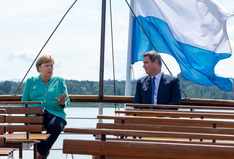 German Chancellor Merkel attends Bavarian cabinet meeting at Herrenchiemsee Island