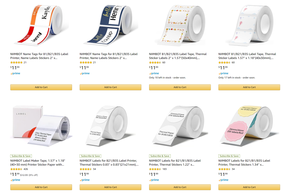 A screenshot of the Amazon page where you can buy additional B21 labels.