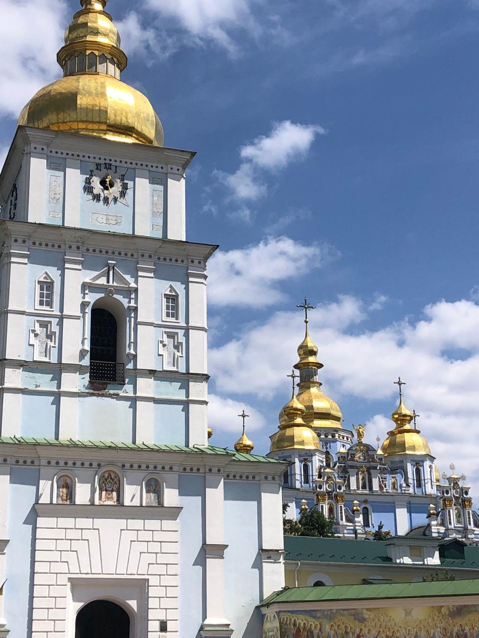 A Kharkiv, Ukraine, church sustained missile damage at hte top left of one of its ornate domes during the country's war with Russia, which began in 2022. Aide volunteer Jim Gamache, of Miromar Lakes, Florida, stayed blocks from the site in September 2023.