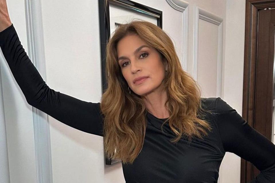 <p>Cindy Crawford/Instagram</p> Cindy Crawford poses in a black gown for an Instagram shot