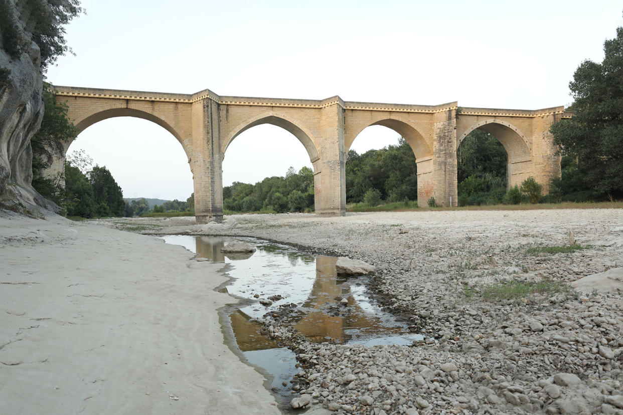 Gardon River Saint-Nicolas de Campagnac bridge France drought Mohamad Salaheldin Abdelg Alsayed/Anadolu Agency via Getty Images