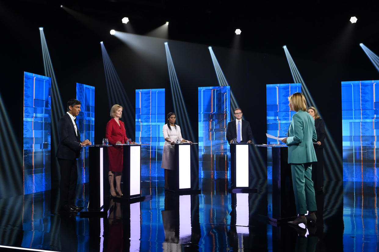 MANDATORY CREDIT REQUIRED: Jonathan Hordle/ITV Handout photo issued by ITV of Rishi Sunak taking part in Britain's Next Prime Minister: The ITV Debate, a head-to-head debate between Conservative party leadership candidates. Picture date: Sunday July 17, 2022.