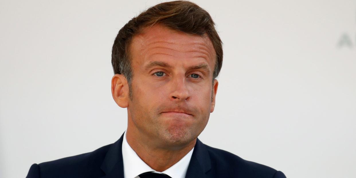 FILE PHOTO: French President Emmanuel Macron gives a speech to the French Military Forces at the Hotel de Brienne in Paris, France, July 13, 2020. REUTERS/Gonzalo Fuentes/Pool